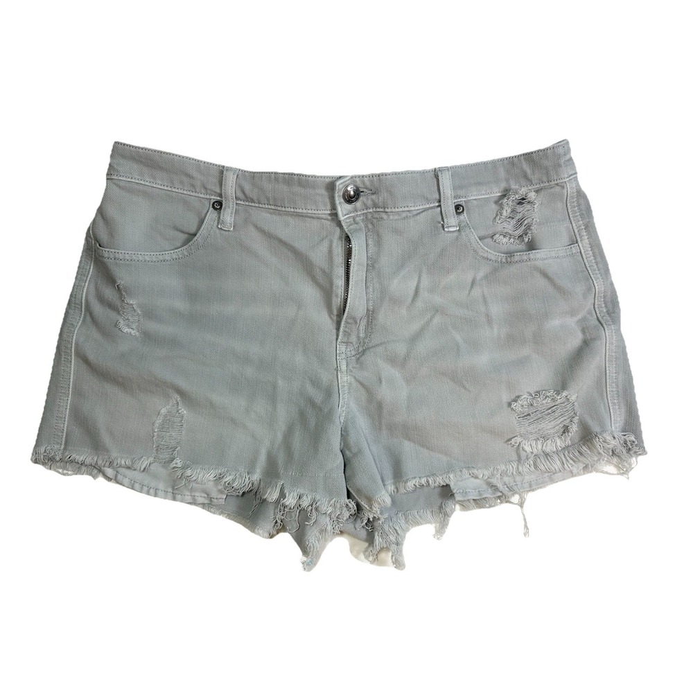 AERIE LARGE Grey Cut Off Daydream Distressed Jean Denim Festival Shorts Stretch